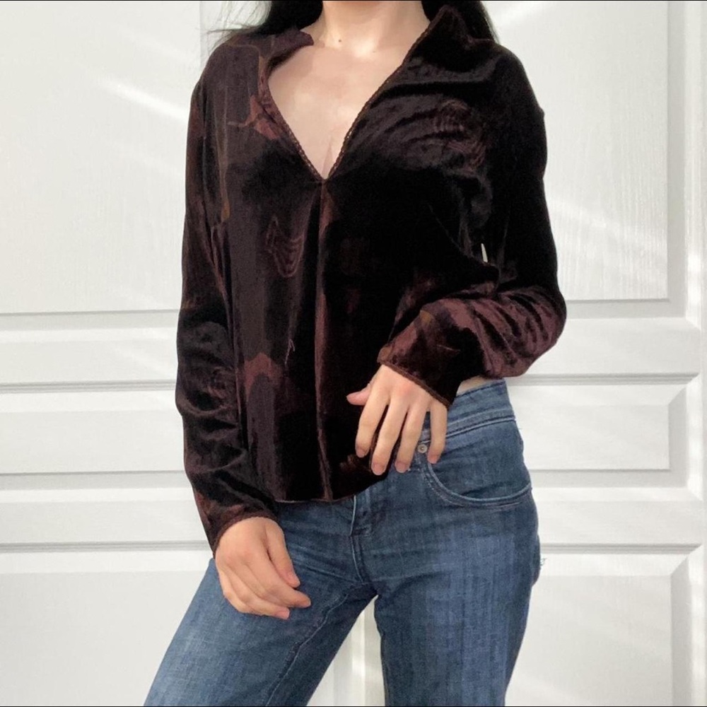 Gucci Brown Long Sleeve Notched Collar Blouse